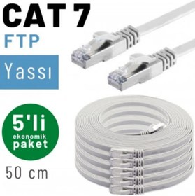 Resim IRENIS 5 Adet 50 Cm Cat7 Kablo Yassı Ftp Ethernet Network Lan Kablosu, Beyaz 