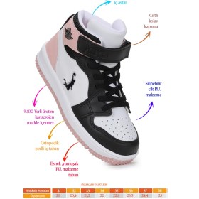 Resim Kiko Kids Hayka Cırtlı Basketbol Kız Çocuk Spor Ayakkabı Siyah - Pudra Mikrofiber Taban 