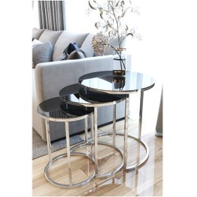 Resim Faymend 3lü Lüx C Zigon Sehpa Gümüş Füme Aynalı Füme 