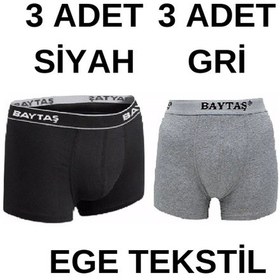 Resim Baytaş Boxer Ekonomik 6Lı Paket 3 Adet Gri 3 Adet Siyah Gri - Siyah 