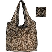 Resim 1pc EcoPouch Leopar Desenli Yeniden Kullanılabilir Tote Çanta - Kare, Dayanıklı Polyester, Katlanabilir ve Hafif, Geniş Alışveriş Çantası ile Piknik, Market, Seyahat için Kompakt Pouch 