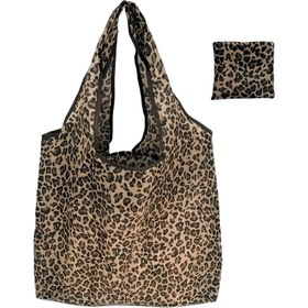 Resim 1pc EcoPouch Leopar Desenli Yeniden Kullanılabilir Tote Çanta - Kare, Dayanıklı Polyester, Katlanabilir ve Hafif, Geniş Alışveriş Çantası ile Piknik, Market, Seyahat için Kompakt Pouch 