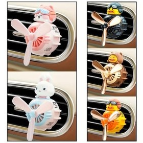 Resim Techbloom Pembe Sevimli Pilot Ordek Araba Kokusu Dondurucu Dönen Pervaneli Araba Havalandirma Fanı 