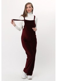 Resim Luvmabelly Myra6113 - Bordo Kadife Hamile Salopet-Bordo 