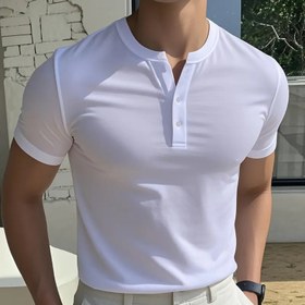 Resim Erkek Klasik Henry Yaka Kısa Kollu T-Shirt - Düz Siyah, Düğme Detaylı Rahat Yazlık Tişört, Hafif ve Nefes Alabilen Kumaş, Dış Mekan Aktiviteleri İçin | Düğmeli Yaka Gömlek | Şık Fit Gömlek 
