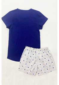 Resim Kız Çocuk Şortlu Pijama Takımı Pamuk Baskılı A12 Lacıvert 