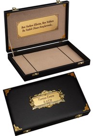 Resim OTTOTESBİH Kişiye Özel Tesbih Kutusu Siyah Renk Deri Kutu 18x30cm + İsimli Kutu 