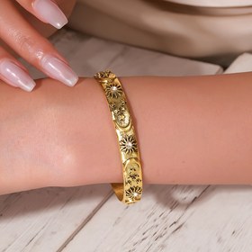 Resim Kadınların Altın Tonlu Açık Manşetli Güneş ve Ay Bilekliği - Güneş ve Ay Desenli, Zincirli ve Taşlı, Tüm Mevsimler İçin Günlük Giyim İçin Uygun Vintage Bileklik 