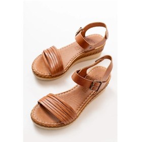 Resim İdimilla 731-07 Taba Ortopedik Hakiki Deri Dolgu Kadın Sandalet Çok Renkli 