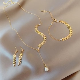 Resim 3 Parça/Set Yeni Basit Buğday Başağı Taklit İnci Bileklik Kolye Küpe Kadınlar İçin Şık Takı Seti, Şans Getiren Hediye Noel Hediyesi 