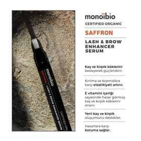 Resim Monoibio SAFFRON Organik Sertifikalı Kaş Kirpik Serumu - Kaş Dolgunlaştırıcı Kirpik Uzatıcı Bakım Yağı VEGAN 