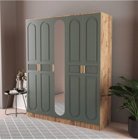 Resim Dova 5 Kapaklı Gardırop - Mdf Kapak Yeşil 