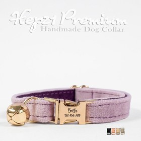 Resim Cat Collar Velvet Named Bell Cat Collar 015263 - Purple / L 