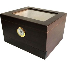 Resim Cedar Camlı Çekmeceli Puro Kutusu Humidor Kahve 40S 