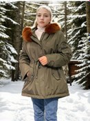 Resim Kadın Su Geçirmez Kapüşonlu Mont - Haki Çok Renkli 