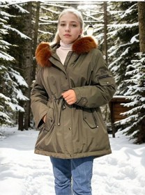 Resim Kadın Su Geçirmez Kapüşonlu Mont - Haki Çok Renkli 