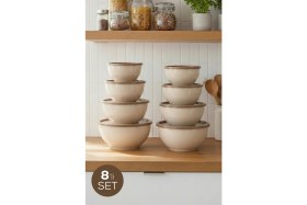 Resim Vienev 8'li Yuvarlak Kase Seti Bej | 1l, 1.5l, 2.3l, 3.3l | Kapaklı Çok Amaçlı Mutfak Saklama Kabı 