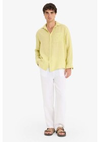 Resim Defacto %100 Keten Relax Fit Uzun Kollu Gömlek F4598ax25hsgn659 Yeşil 