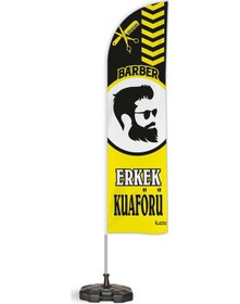 Resim Erkek Kuaförü Temalı 2 Adet Yelken Bayrak ve 1 Bariyer Duba Takımı 