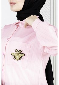 Resim Sevitli Cebi Arı Detaylı Keten Tunik-pembe-3871-pembe Pembe 