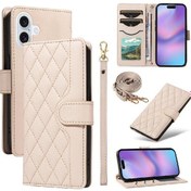 Resim İpohone Uyumlu 17 İçin Cüzdan Kart Yuvaları Kafes Flip Folio Telefon Kılıfı Standı Çıkarılabilir Bileklik Ve Uzun Askı İle 