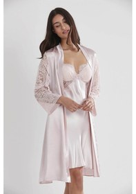 Resim Pierre Cardin 4025 Gecelik Sabahlık Takım - Pudra Pudra 