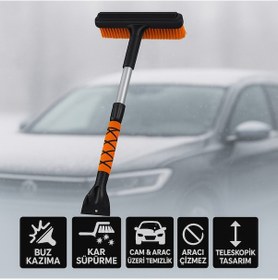 Resim Polham Teleskopik Kar Süpürgesi Ve Buz Kazıyıcı Yüzey Çizmez Fırça Araç Camı & Kaput Temizleme Aparatı Siyah 