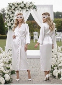 Resim NUİTAMORE Beyaz Bride Saten Uzun Sabahlık. 