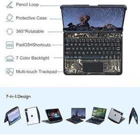 Resim Fogy İpad Pro 12.9 2022 6.Nesil ile Uyumlu M1,M2 360 Dönebilen Rgb Işıklı Transparan Tasarım Klavyeli Kılıf 