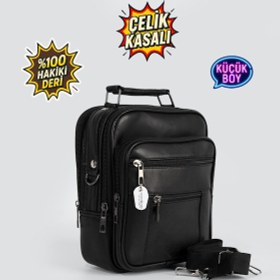 Resim Westbag Erkek Çelik Kasalı Hakiki Deri El Ve Omuz Çantası Ayarlanabilir Askılı Küçük Boy Siyah 
