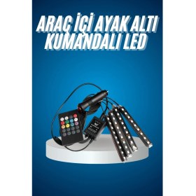 Resim Araç Içi Aydınlatma Kumandalı 12 LED Ayak Altı LED Ambiyans Işığı Sese Duyarlı Kumandalı 