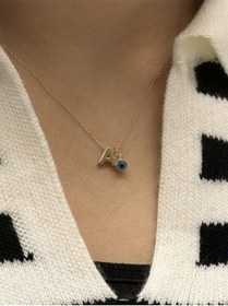 Resim Altın Nazar Boncuklu A Harfli Zincir Sarı 