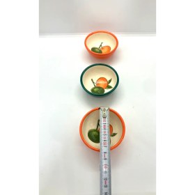 Resim Yeşil Turuncu Bodrum Mandalin Desenli Seramik Kase Reçellik Çerezlik Lokumluk 3’lü Set 