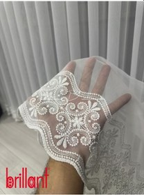 Resim Tül Perde Brillant Marka Su Yolu Yonca Desen Ttm Zemin Kumaş Ultra Dökümlü Ekru 