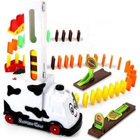 Resim Puzzle Domino Car Electric Train With Sound And Light Music Automatic Licensing Electric Car Toy White Cow 