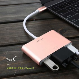 Resim Benks U20 Type-C to 3 in 1 Adaptör (Usb 3.0+VGA+Type-C) - Rose Gold 