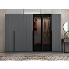 Resim Kale Plus 6 Mebran Kapaklı 2ç Dolap Antrasit Mebran Füme Cam 190cm Antrasit 