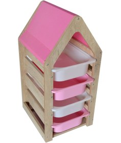 Resim Damla Toys Montessori Pembe Oyuncak Saklama Düzenleme Ünitesi Dolabı - 2 Beyaz 2 Pembe Trofast Sepetli 