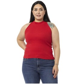 Resim Büyük Beden Halter Yaka Yarım Balıkçı Fitilli Kaşkorse Kırmızı Body-kırmızı Kırmızı 