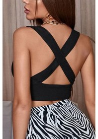 Resim Terapi Men Kadın Siyah Çapraz Sırt Detaylı Crop Top Bluz Siyah 