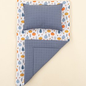 Resim Alt Açma Matı ve Yastık - Çift Taraflı - İndigo Muslin - Mavi Balkabağı 