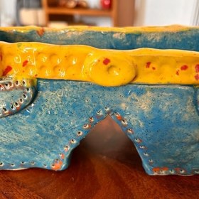 Resim El Yapımı Seramik Jean Şort Vazo ve Kalemlik, 19x10x7 cm, Mavi Vazo 