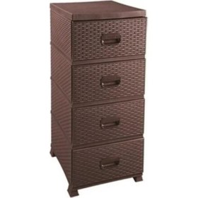 Resim abnturk 4 Çekmece Koyu Kahve Komidin Büyükboy Lüks Raddan Komidin Plastik Hasır Görünüm Yanları Kapalı Dolap 