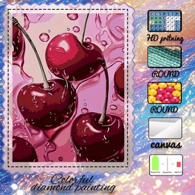 Resim Kiraz Elmas Boyama Seti, 5D Yüksek Kaliteli Elmas Sanatı Seti, 35x45cm/13.78x17.71 İnç, Sanat, El Sanatları ve Dikiş Malzemeleri için, Yuvarlak Elmaslar, Tuval Malzemesi, Akrilik Boya, El İşi Seti|Canlı Sanat Eseri|Detaylı Sanat Eseri, Elmas Boyama Setleri 