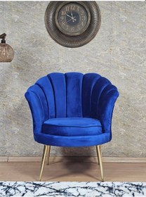 Resim Zafir Tekli İstiridye Gold Kaplama Sivriltme Ayak Çay Seti Koltuk Tekli Berjer , Balkon, Salon, Ofis Mavi 