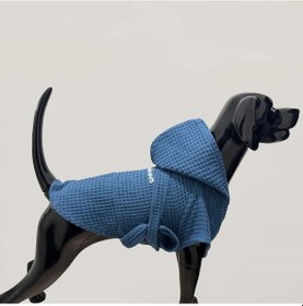 Resim Salya Store Organik Pamuk Kumaş Mavi Köpek Bornozu 