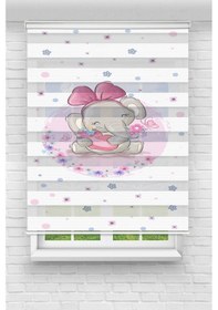 Resim Perdecizade Enxboy Pembe Kurdaleli Fil Dijital Baskılı Zebra Perde-cocuk Odası-stor Perde Renkli 