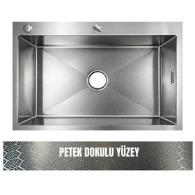Resim Gl General Sagax 50x60 Inox Petek Dokulu Çift Delikli Mutfak Eviyesi 304 Paslanmaz Çelik 1mm Inox 
