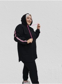 Resim MODAALFABE Büyük Beden Tesettür Salaş Kesim Eşofman Takımı Siyah 