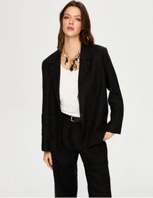 Resim Faik Sönmez %100 Keten Astarsız Kadın Blazer Ceket Us26ckt015 Siyah 